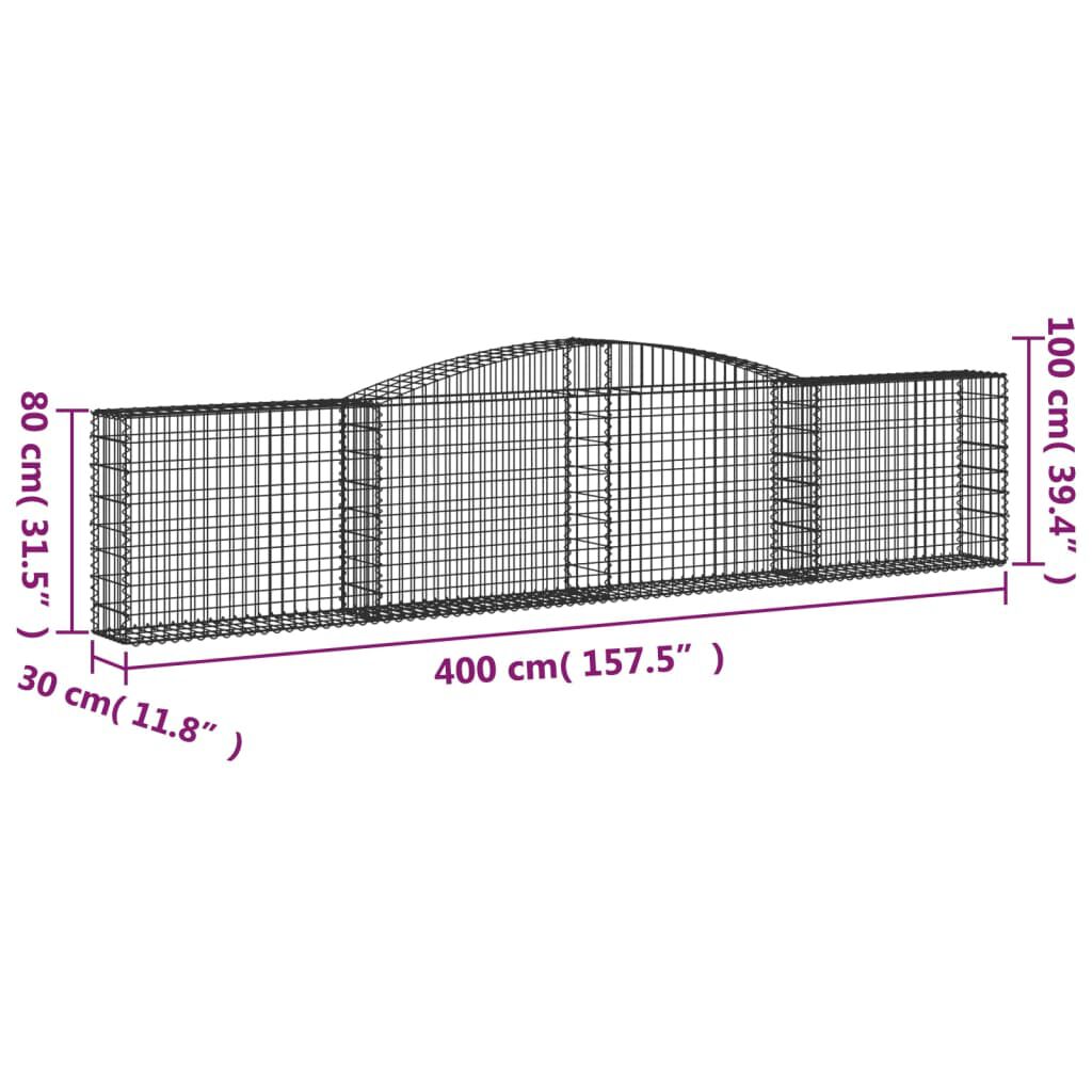 vidaXL Συρματοκιβώτια Τοξωτά 9 τεμ. 400x30x80/100 εκ. Γαλβαν. Ατσάλι