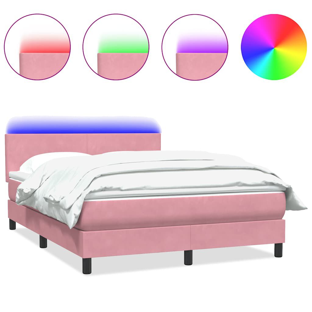 vidaXL Box Spring κρεβάτι με στρώμα ροζ 140x220 cm Βελούδινο