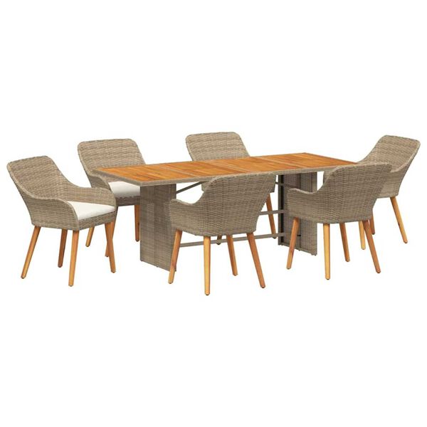 vidaXL Σέτ φαγητού για κήπο 7 pcs Μπεζ και καφέ συνθετικό ρατάν