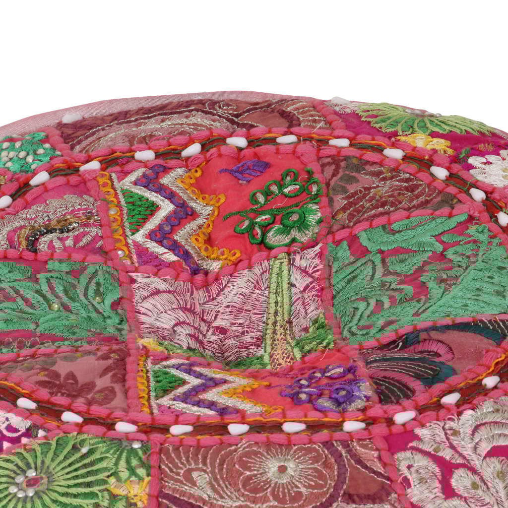 vidaXL Πουφ Patchwork Στρογγυλό Χειροποίητο Ροζ 40 x 20 εκ. Βαμβάκι