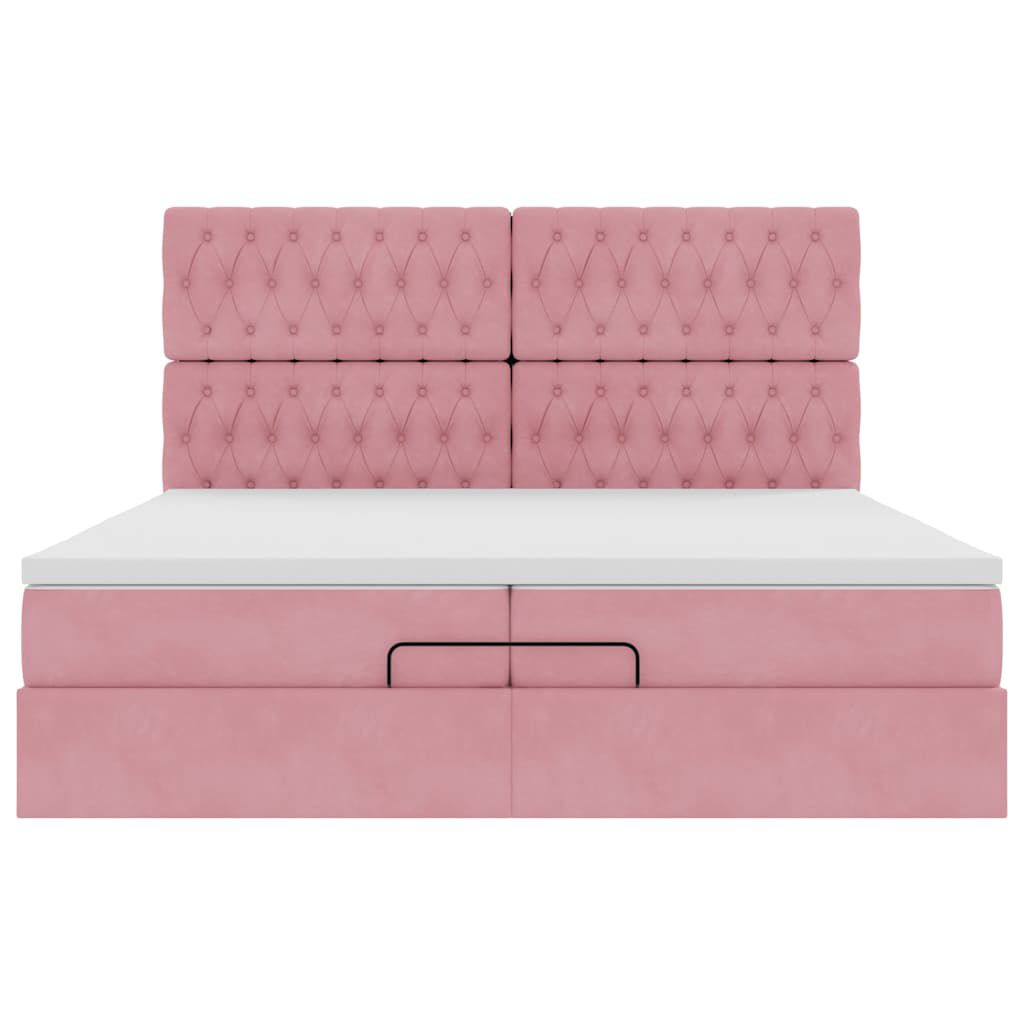 vidaXL Οθωμανικό κρεβάτι με στρώματα ροζ 200x200cm Velvet