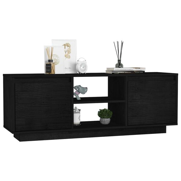 vidaXL Έπιπλο Τηλεόρασης Μαύρο 110 x 30 x 40 εκ. από Μασίφ Ξύλο Πεύκου
