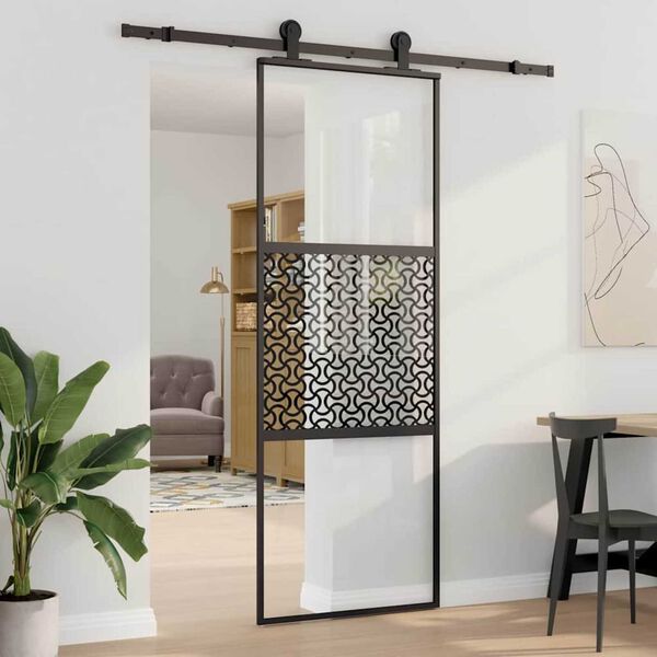 vidaXL Συρόμενη Πόρτα Μαύρο 76 x 205 cm Tempered γυαλί, Αλουμίνιο
