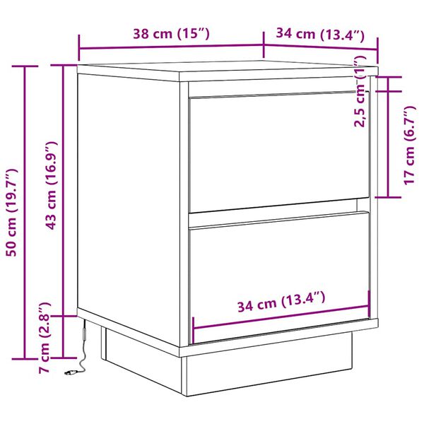 vidaXL Κομοδίνο με φώτα LED Λευκό 38x34x50 cm