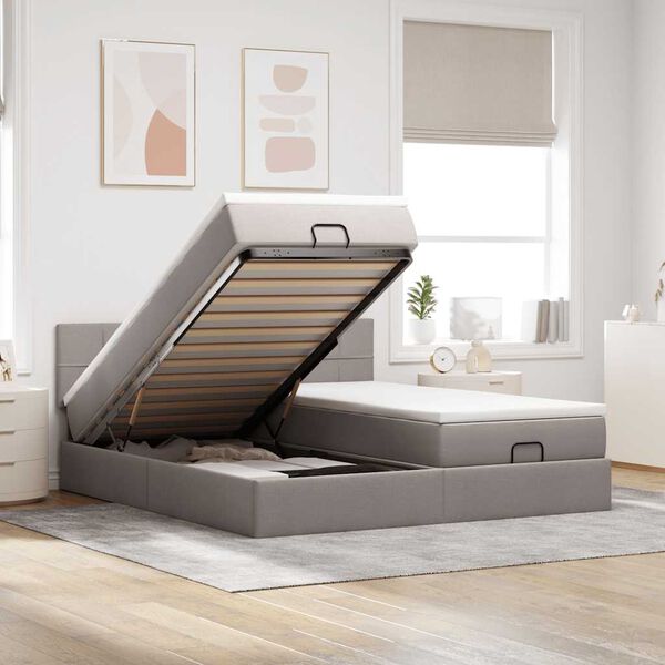 vidaXL Οθωμανικό κρεβάτι με στρώματα Taupe 160x200cm ύφασμα