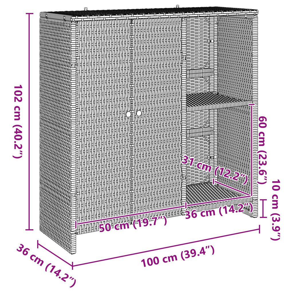 vidaXL Ντουλάπα αποθήκευσης Μαύρη 100x36x102 εκ. Ρατάν