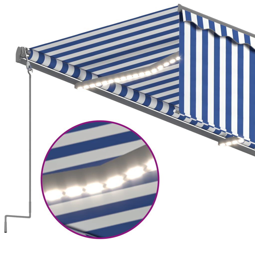 vidaXL Τέντα Αυτόμ. με Σκίαστρo/LED/Αισθ. Ανέμου Μπλε/Λευκό 3,5 x 2,5μ