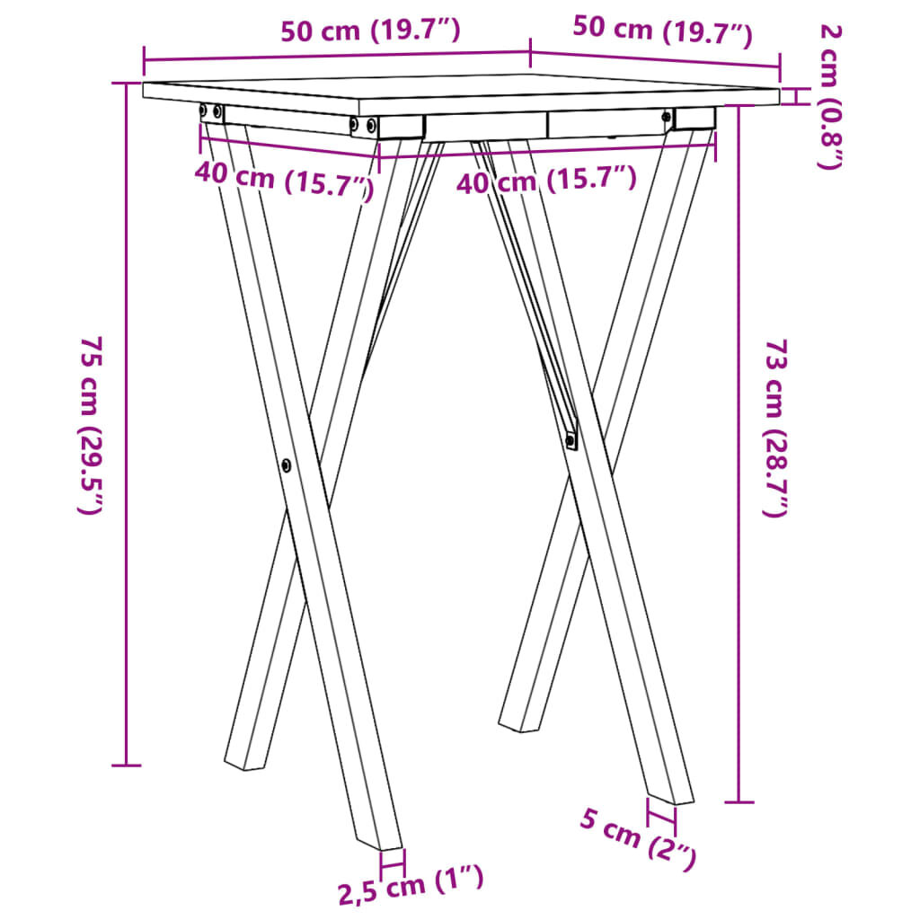 vidaXL Τραπέζι Τραπεζαρίας Πλαίσιο Χ50x50x75εκ Μασίφ Πεύκο/Ατσάλι