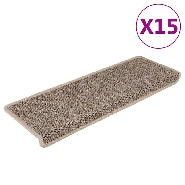 vidaXL Πατάκια Σκάλας Αυτοκόλλητα 15τεμ. Όψη Σιζάλ Σκ. Μπεζ 65x21x4εκ.