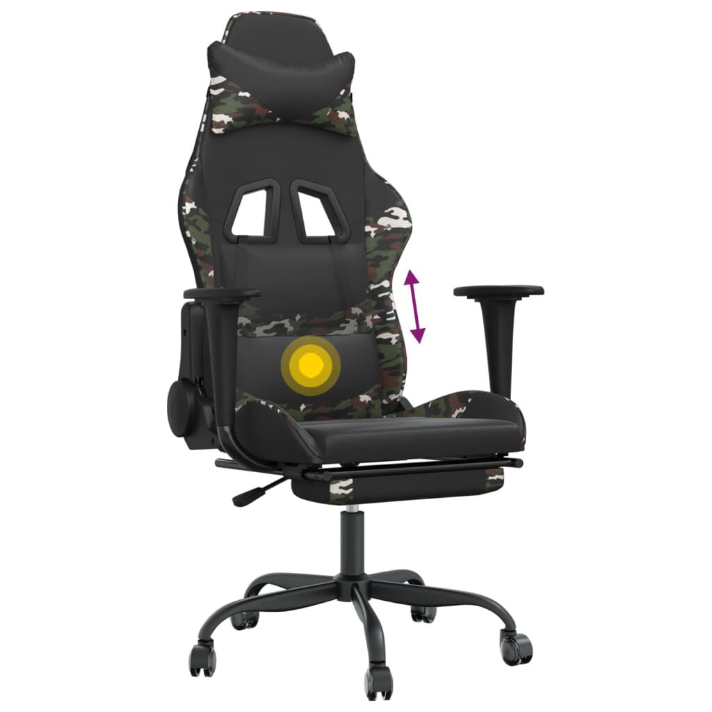vidaXL Καρέκλα Gaming Μασάζ Υποπόδιο Μαύρος Παραλλαγή Συνθετικό Δέρμα
