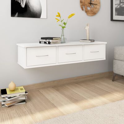 vidaXL Ράφι Τοίχου με Συρτάρια Λευκό 88 x 26 x 18,5 εκ. Μοριοσανίδα