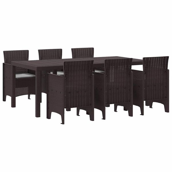 vidaXL Σέτ φαγητού για κήπο 7 pcs Καφέ Rattan Polt