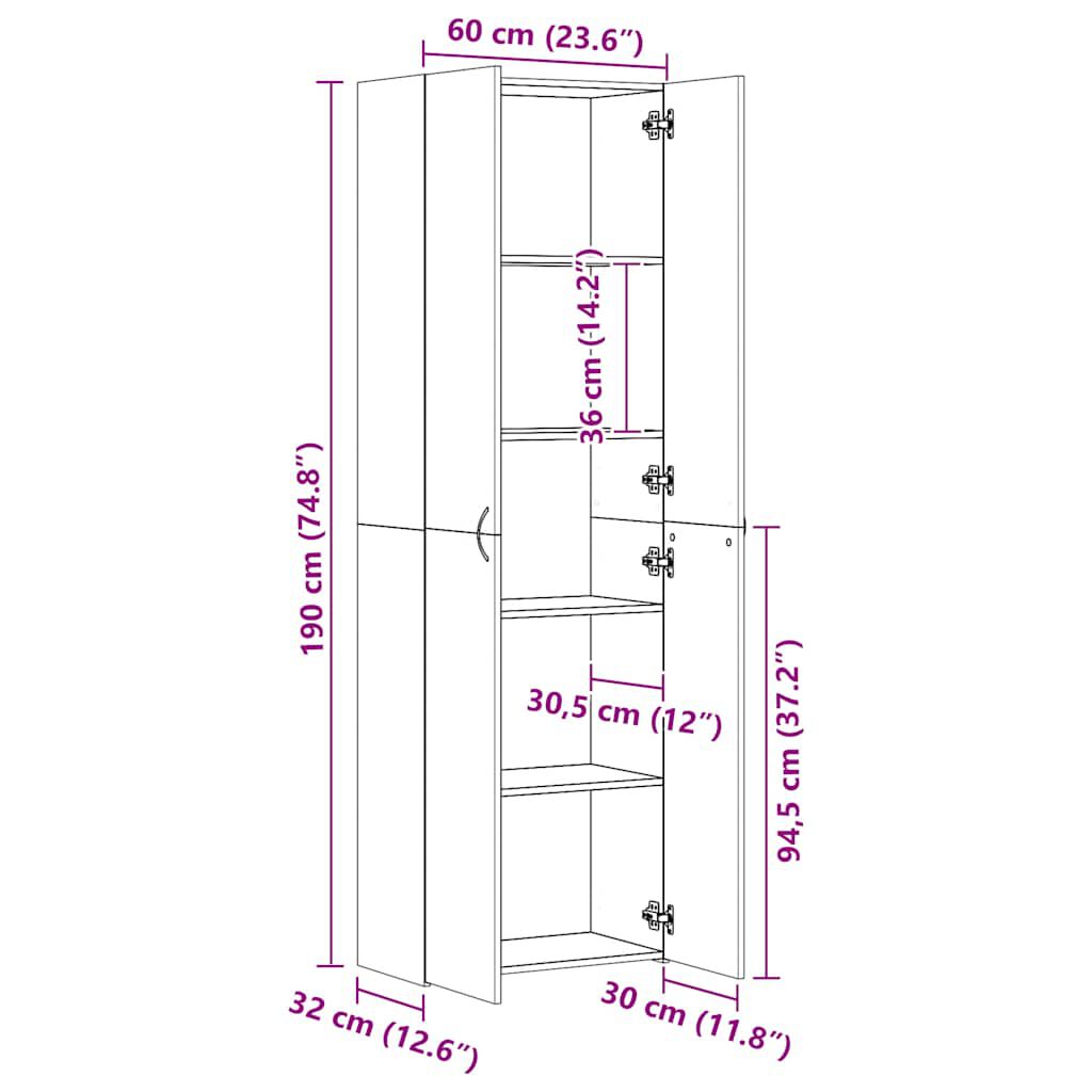 vidaXL Ντουλάπα Γραφείου Λευκή 60 x 32 x 190 εκ. από Επεξ. Ξύλο