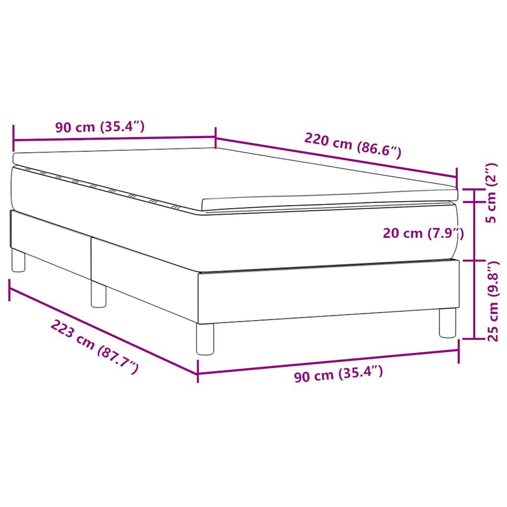 vidaXL Κρεβάτι Boxspring με Στρώμα Σκούρο Μπλε 90x220 εκ. Βελούδινο