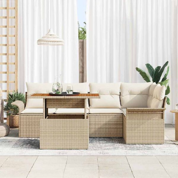 vidaXL Σετ Καναπέ Κήπου με αποθήκευση 6 pcs Μπεζ Πολυ ράταν