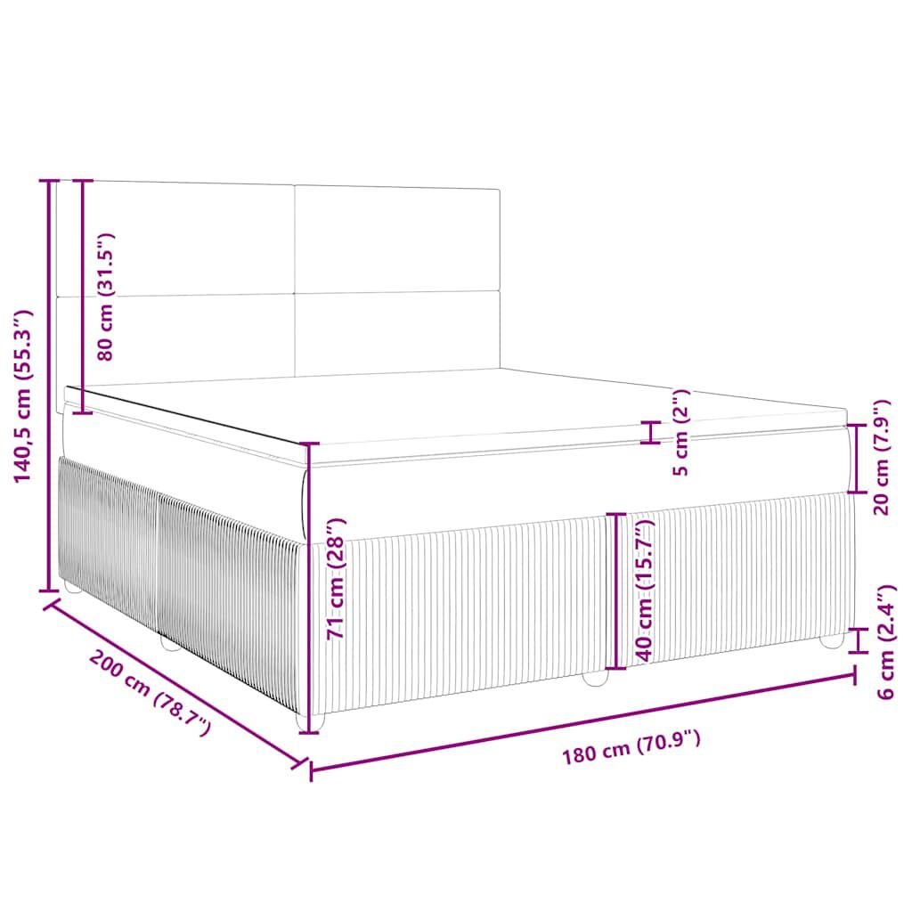 vidaXL Κρεβάτι Boxspring με Στρώμα Μπλε 180x200 εκ. Βελούδινο