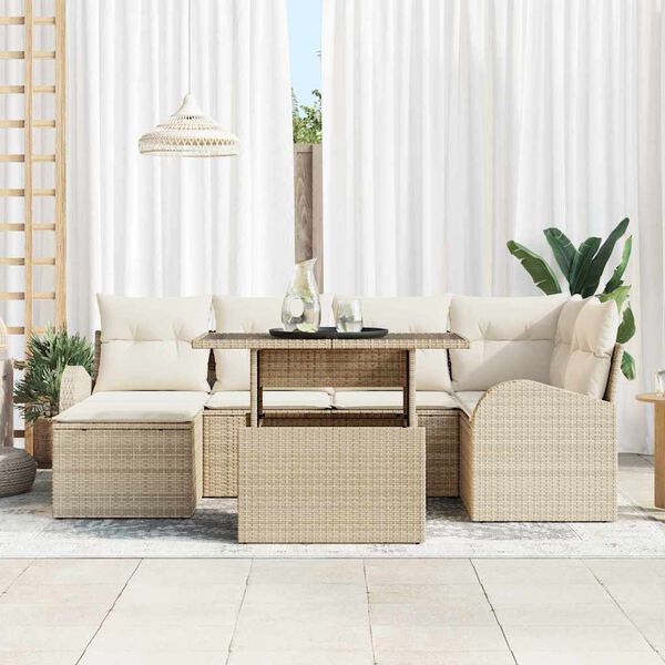 vidaXL Σετ Καναπέ Κήπου με αποθήκευση 7 pcs Μπεζ Πολυ ράταν