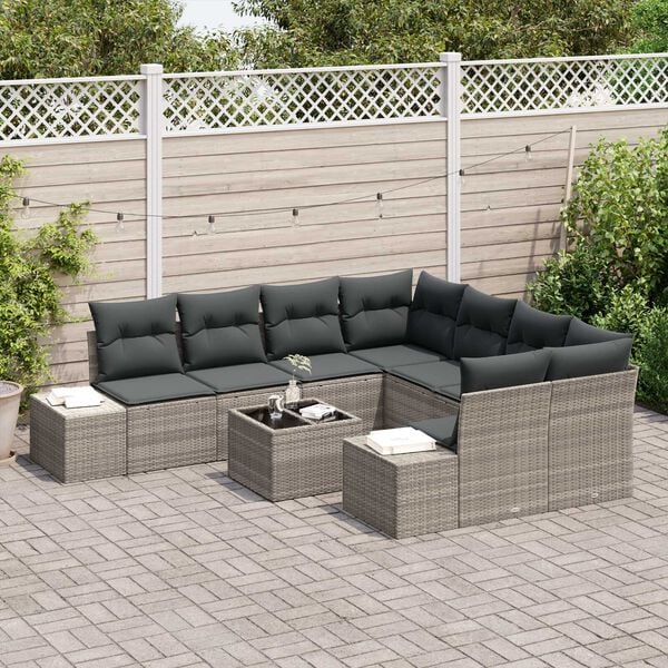 vidaXL Σετ Καναπέ Κήπου 9 pcs Ανοιχτό γκρι Πολυ ράταν