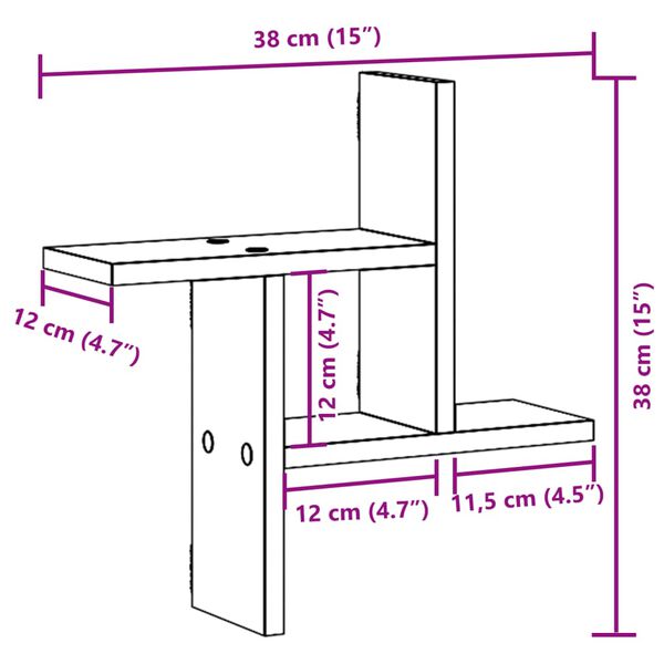 vidaXL Ραφιέρες Τοίχου 2 τεμ. Καφέ Δρυς 38x12x38εκ. Επεξεργασμένο Ξύλο