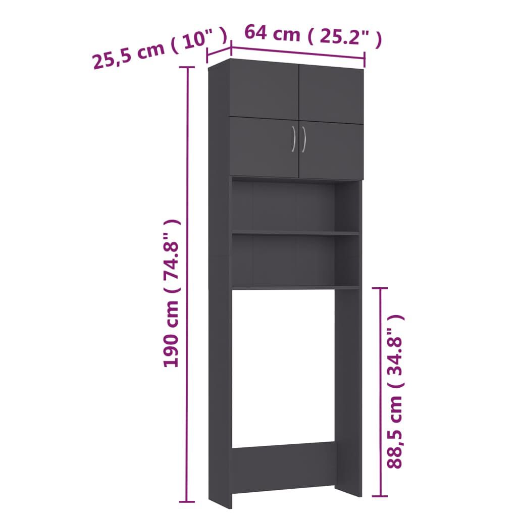 vidaXL Ντουλάπι Πλυντηρίου Γκρι 64 x 25,5 x 190 εκ. από Μοριοσανίδα