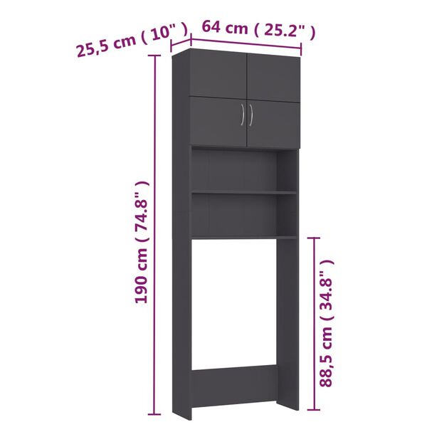 vidaXL Ντουλάπι Πλυντηρίου Γκρι 64 x 25,5 x 190 εκ. από Μοριοσανίδα