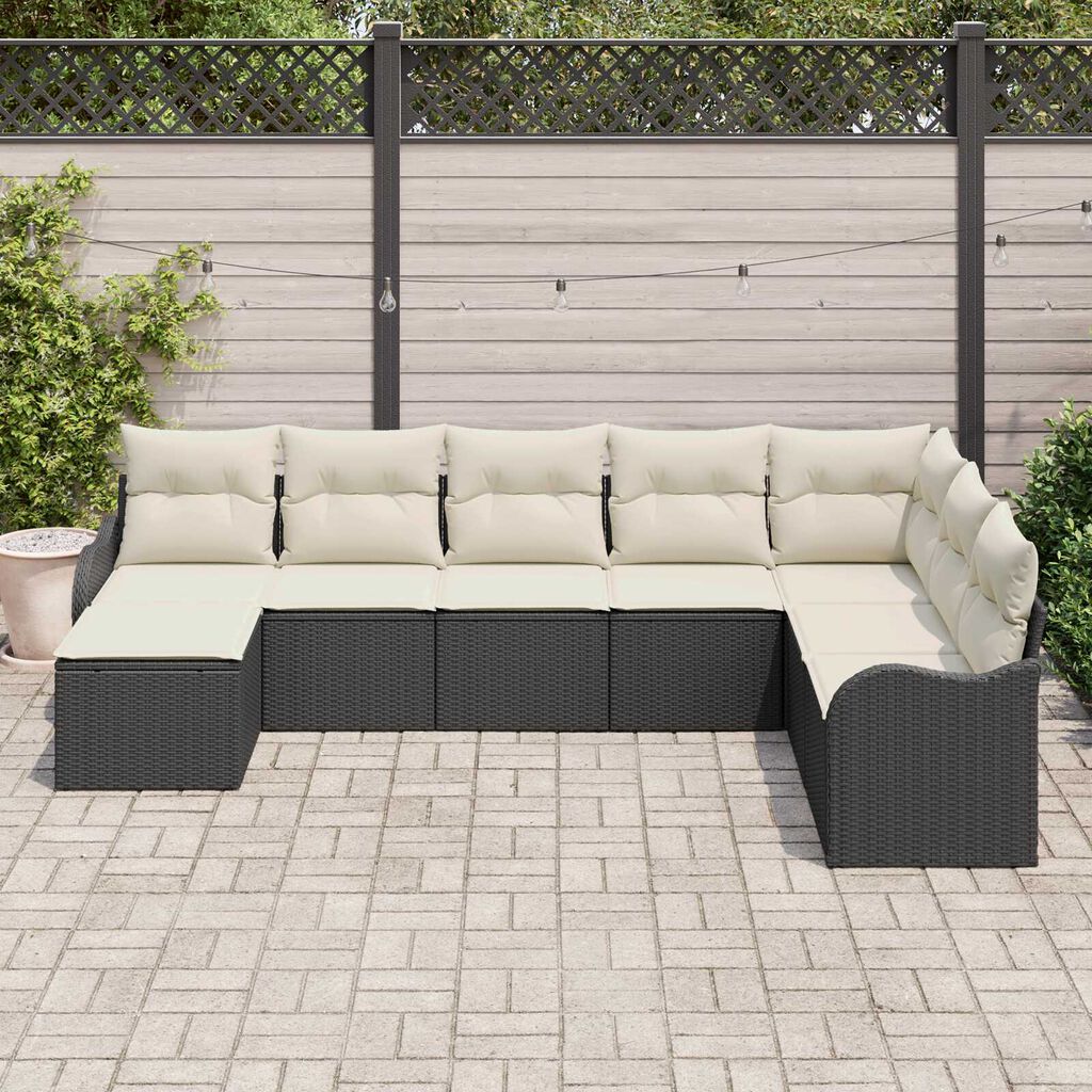 vidaXL Σετ Καναπέ Κήπου με μαξιλάρι 8 pcs Μαύρο Πολυ ράταν