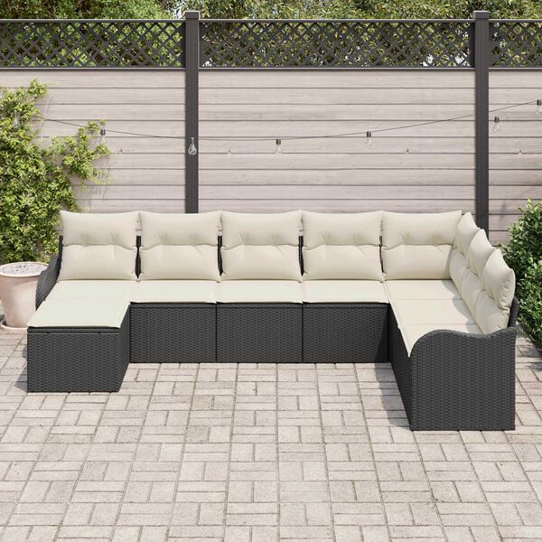vidaXL Σετ Καναπέ Κήπου με μαξιλάρι 8 pcs Μαύρο Πολυ ράταν