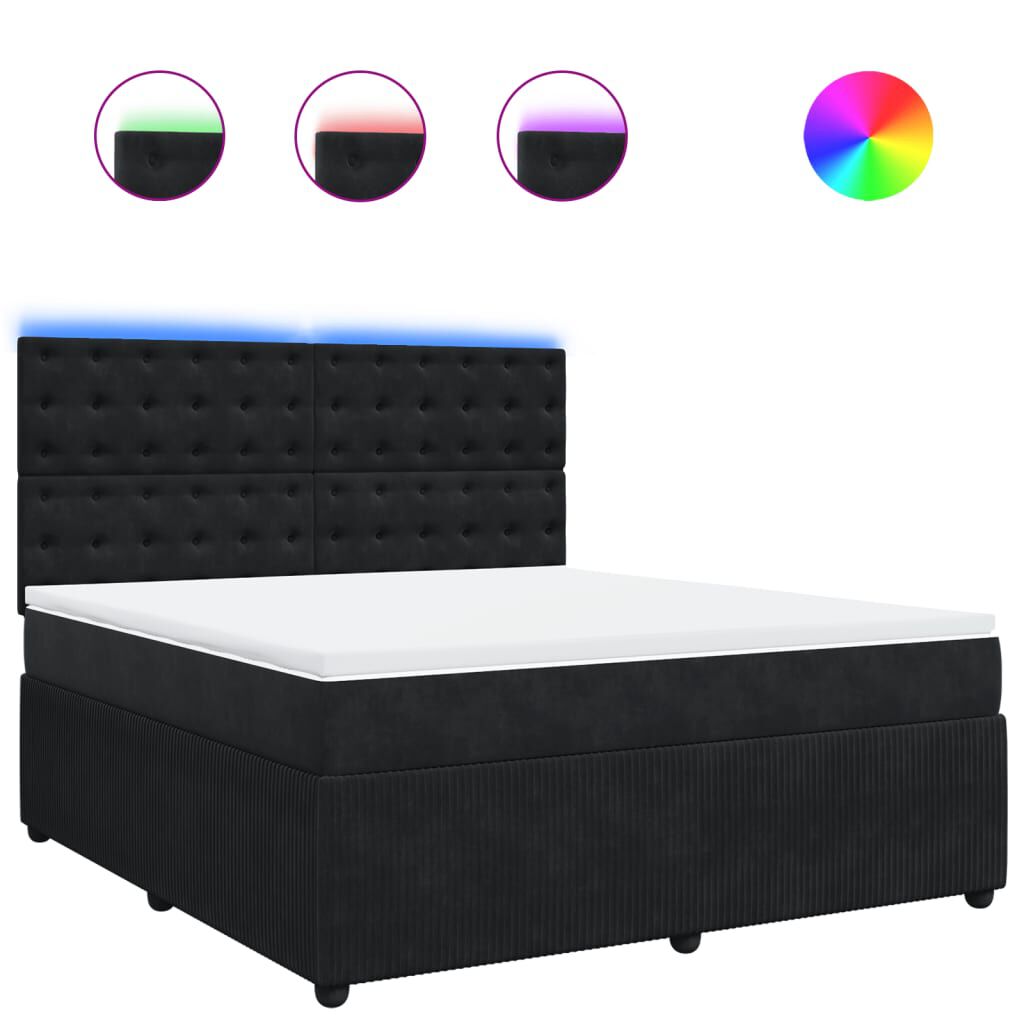 vidaXL Κρεβάτι Boxspring με Στρώμα Μαύρο 180x200 εκ. Βελούδινο