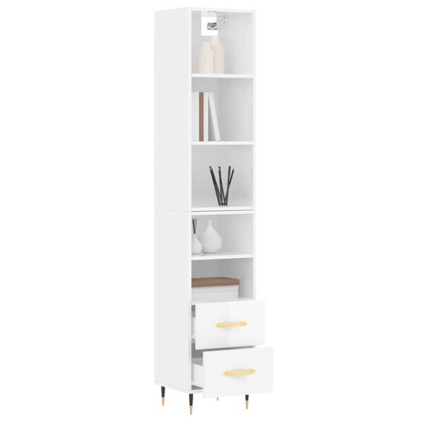 vidaXL Ντουλάπι Γυαλ. Λευκό 34,5 x 34 x 180 εκ. από Επεξεργασμένο Ξύλο