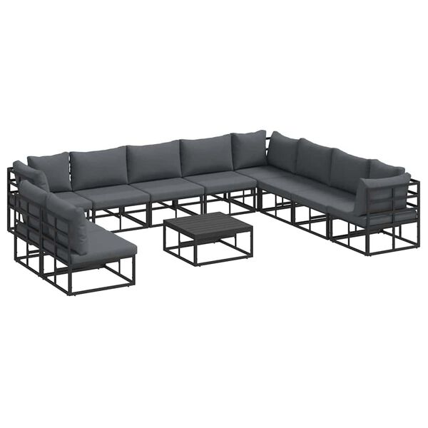 vidaXL Σετ Καναπέ Κήπου με μαξιλάρι 11 pcs Μαύρο Αλουμίνιο