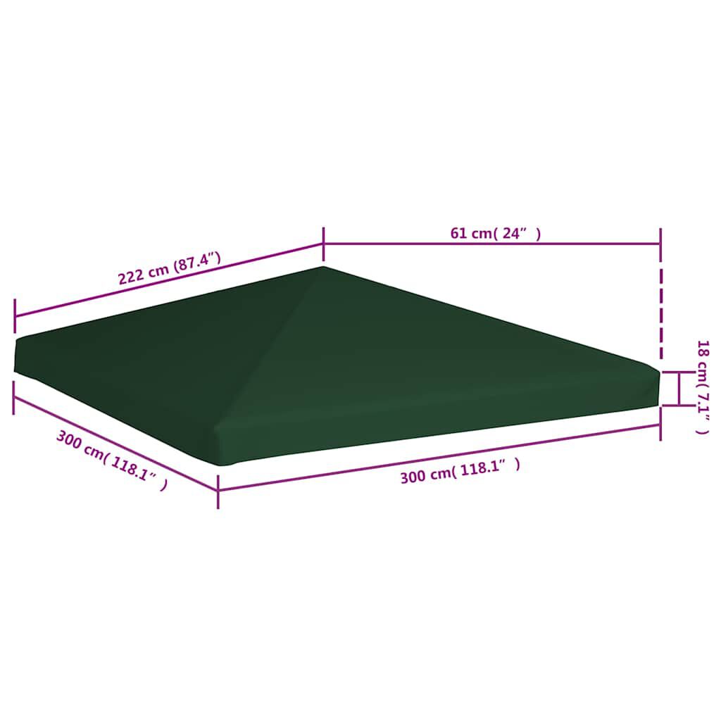 vidaXL Κάλυμμα για Κιόσκι Πράσινο 3 x 3 μ. 310 γρ./μ²