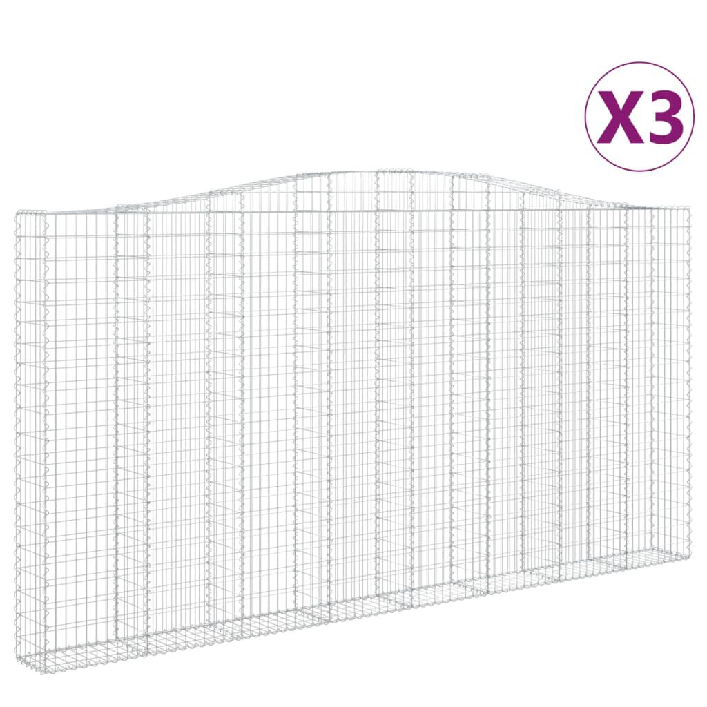 vidaXL Συρματοκιβώτια Τοξωτά 3 τεμ. 400x30x200/220 εκ. Γαλβαν. Ατσάλι