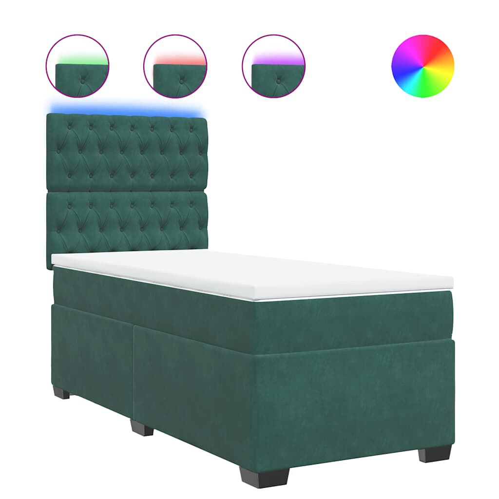vidaXL Κρεβάτι Boxspring με Στρώμα Σκούρο Πράσινο 80x200 εκ. Βελούδινο