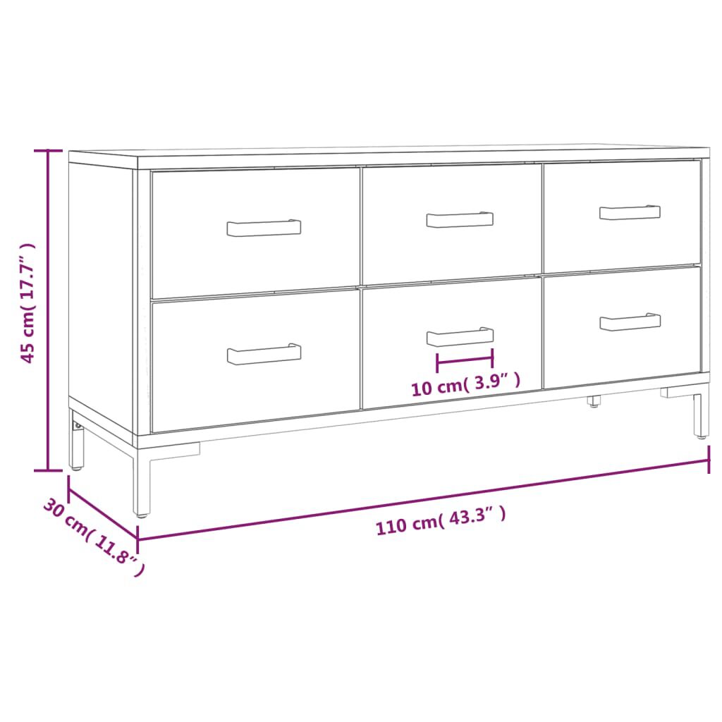vidaXL Ντουλάπι Αποθήκευσης Μαύρο 110x30x45 εκ. από Μασίφ Ξύλο Πεύκου