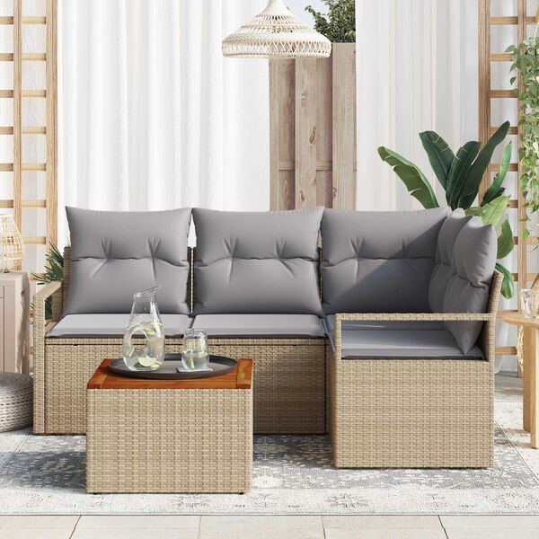 vidaXL Σετ Καναπέ Κήπου με μαξιλάρι 5 pcs Μπεζ Πολυ ράταν