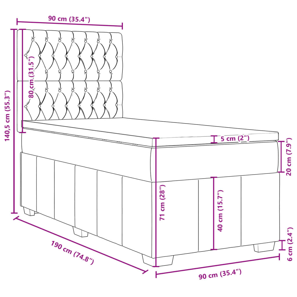 vidaXL Κρεβάτι Boxspring με Στρώμα Μπλε 90x190 εκ.Υφασμάτινο