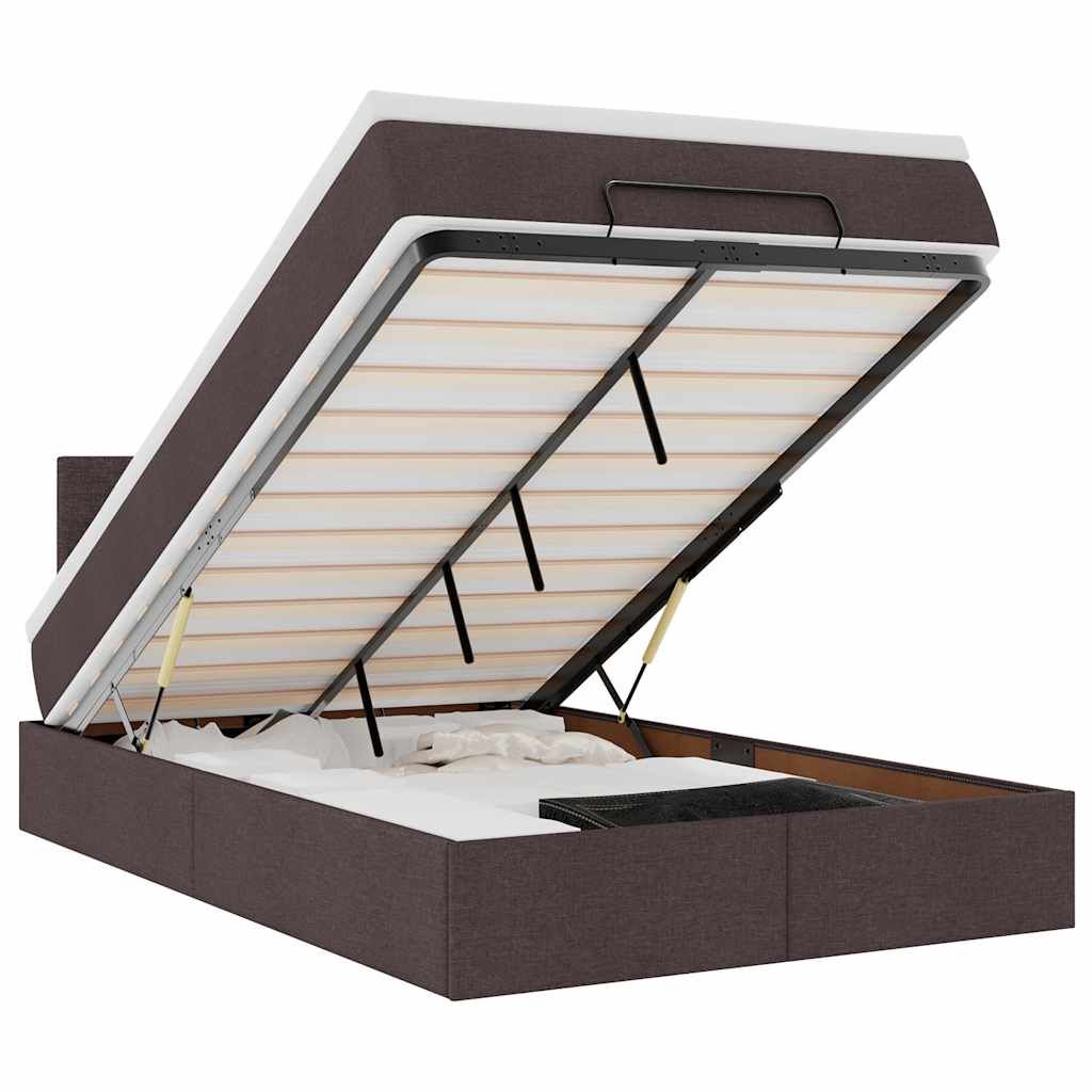 vidaXL Ottoman Κρεβάτι με Στρώμα Σκούρο Καφέ 120x200cm Ύφασμα