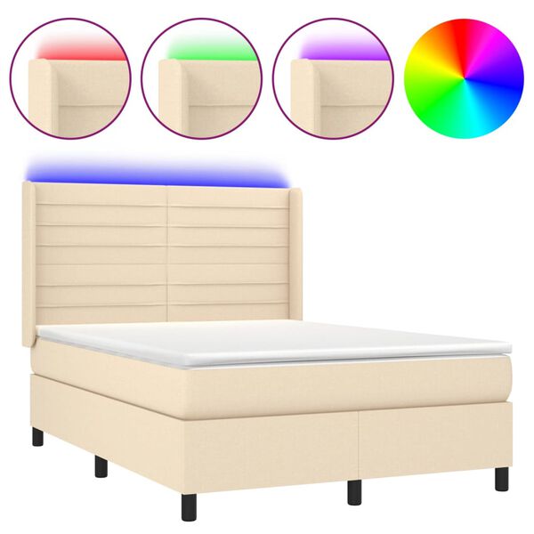 vidaXL &Kappa;&rho;&epsilon;&beta;ά&tau;&iota; Boxspring &mu;&epsilon; &Sigma;&tau;&rho;ώ&mu;&alpha; & LED &Kappa;&rho;&epsilon;&mu; 140x190 &epsilon;&kappa;. &Upsilon;&phi;&alpha;&sigma;&mu;ά&tau;&iota;&nu;&omicron;