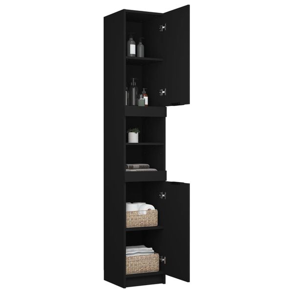 vidaXL Ντουλάπι Μπάνιου Μαύρο 32 x 34 x 188,5 εκ. Επεξεργασμένο Ξύλο