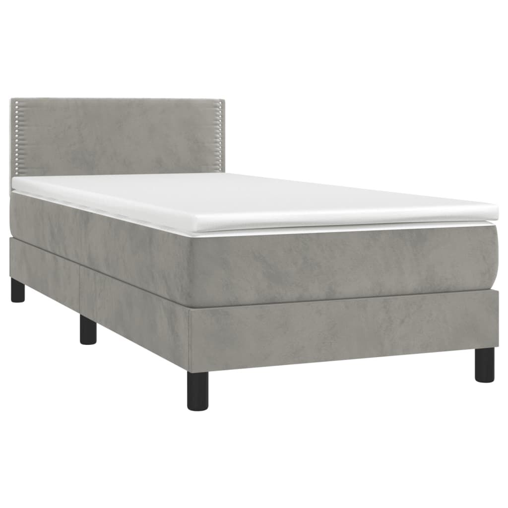 vidaXL Κρεβάτι Boxspring με Στρώμα Ανοιχτό Γκρι 90x200 εκ. Βελούδινο