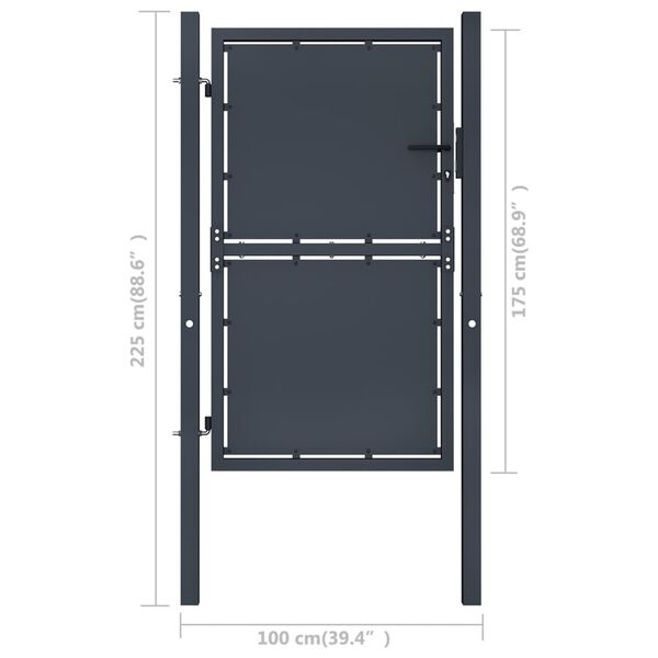 vidaXL Πόρτα Περίφραξης Κήπου Ανθρακί 100 x 175 εκ. Ατσάλινη