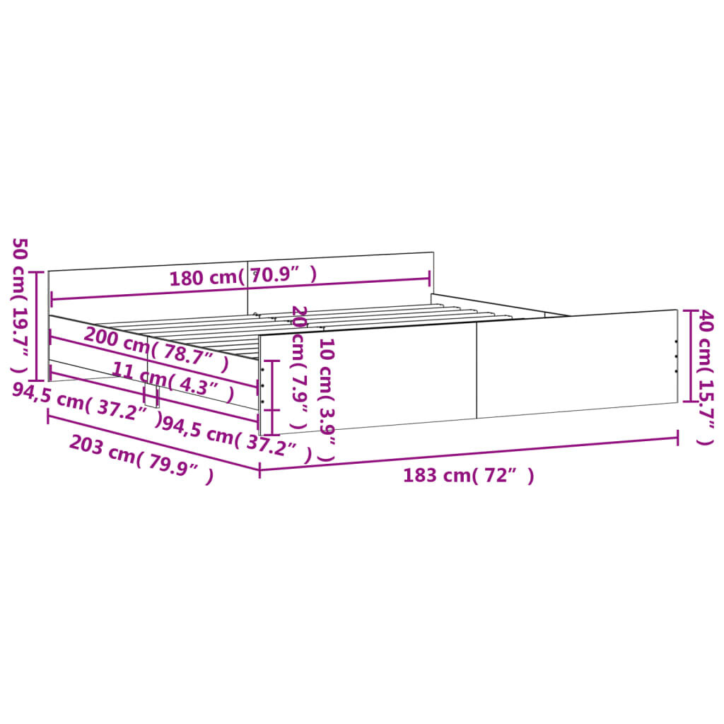vidaXL Πλαίσιο Κρεβατιού με Κεφαλάρι&Ποδαρικό Λευκό 180x200εκ.