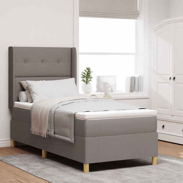 Κρεβάτι Box Spring με Στρώμα & LED Taupe 90x200 εκ. Υφάσμα