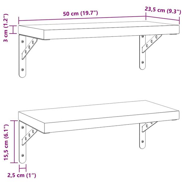 vidaXL Ράφια Τοίχου 2 τεμ. Μαύρο 50x23,5 εκ. Ανοξείδωτο Ατσάλι