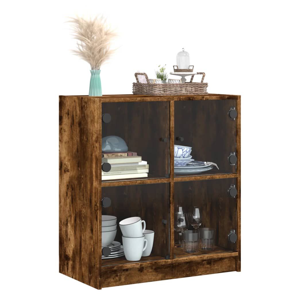 vidaXL Βοηθητικό Ντουλάπι Καπνιστή Δρυς 68x37x75,5 εκ. Γυάλινες Πόρτες