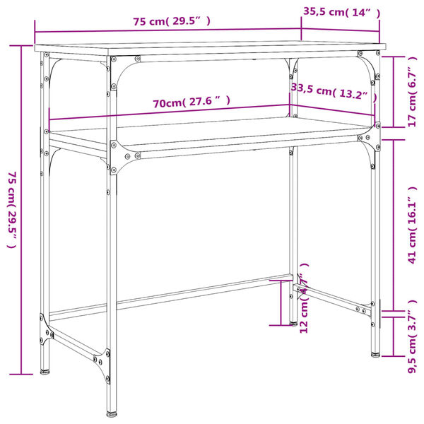 vidaXL Τραπέζι Κονσόλα Καφέ Δρυς 75x35,5x75 εκ. Επεξεργασμένο Ξύλο