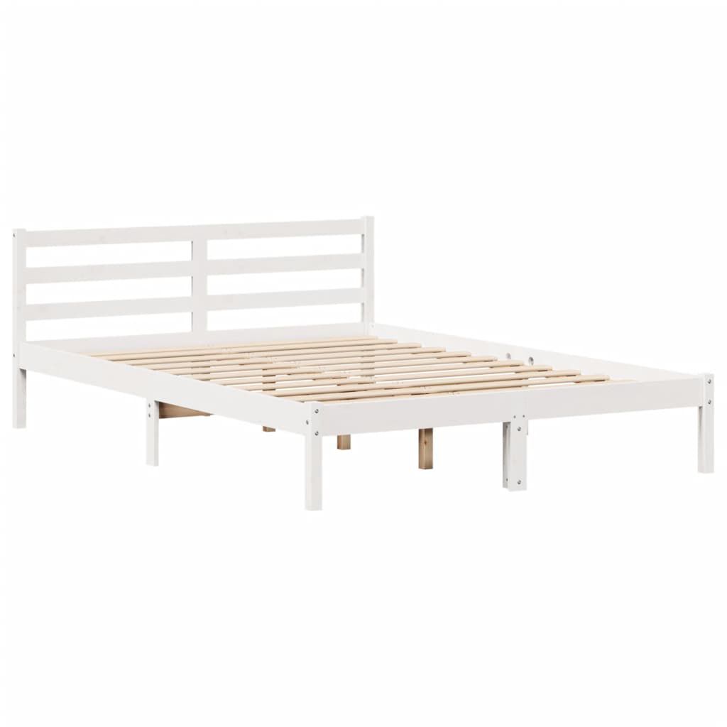 vidaXL Κρεβάτι Βιβλιοθήκη Χωρίς Στρώμα Λευκό 135x190 εκ Μασίφ Πεύκο