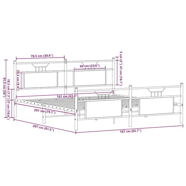 vidaXL Σκελετός Κρεβ. Χωρίς Στρώμα Sonoma Δρυς 160x200 εκ. Μεταλλικό