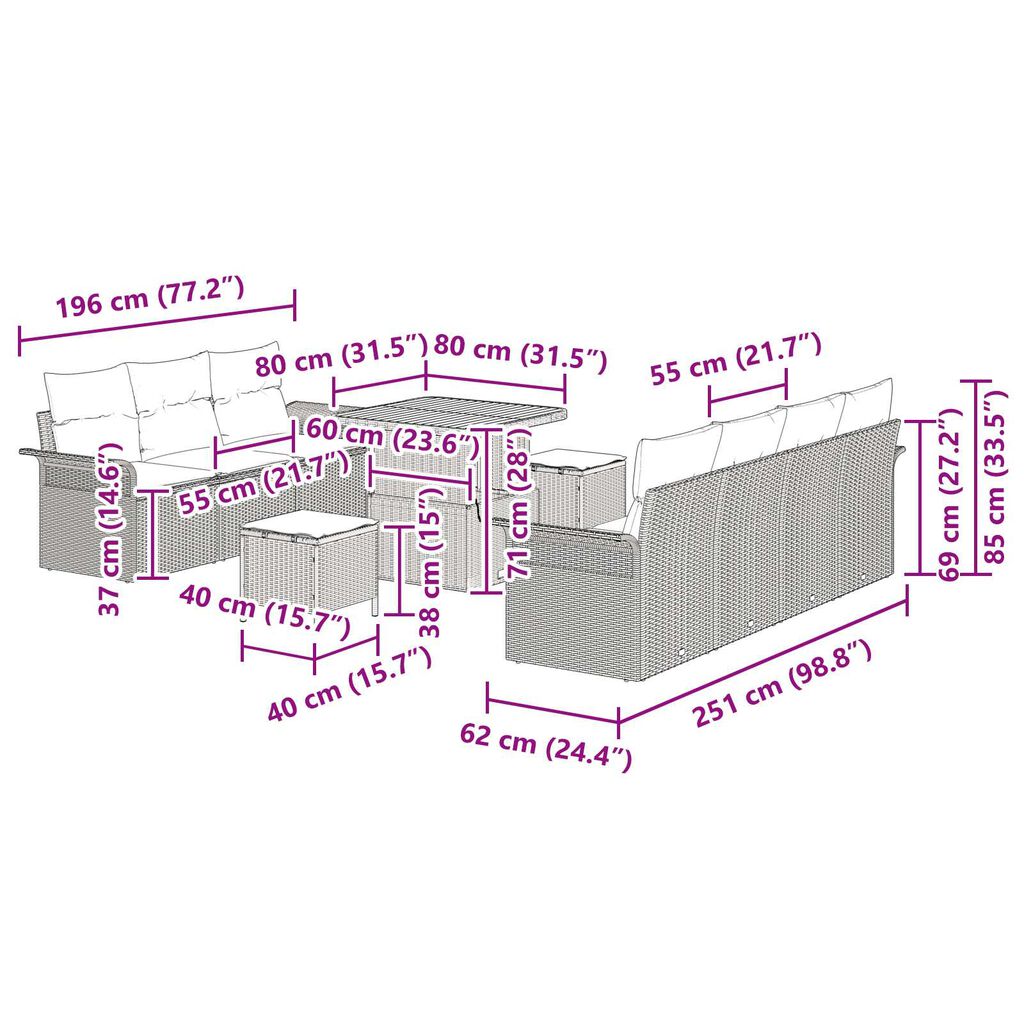 vidaXL Σετ Καναπέ Κήπου 10 pcs Μπεζ συνθετικό ρατάν