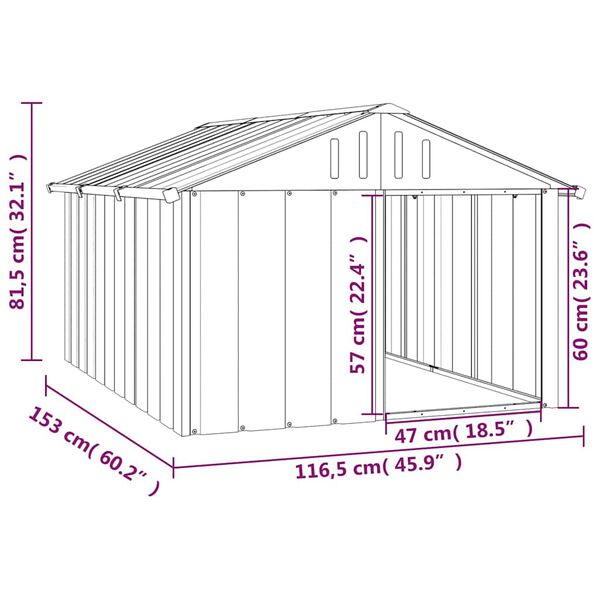 vidaXL Σπιτάκι Σκύλου Ανθρακί 116,5x153x81,5 εκ. Γαλβανισμένο Ατσάλι